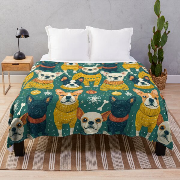 Item preview, French Bulldogs in Sweaters, Winter Christmas Art Pattern. designed and sold by Piotrek0001.