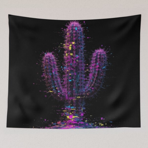 Item preview, Cybernetic Cactus: Desert Glitch - Unique Neon Bio-Digital Plant Art Design designed and sold by trend-forge.