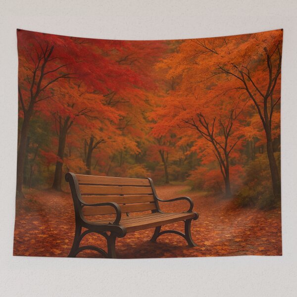Item preview, Lonely Bench in Autumn Forest – Osaka, Japan Serenity designed and sold by NihonKamonScape.