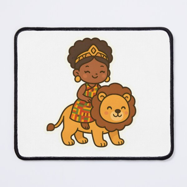 Item preview, Kawaii African Princess in Kente Dress Riding Cute Lion designed and sold by OsasChild.