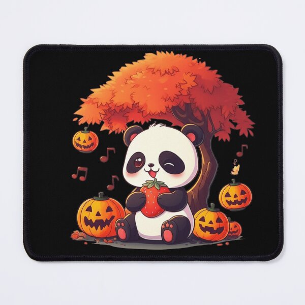 Item preview, Cute Chibi Panda Eating Giant Strawberries Under Red Maple Tree – Halloween Kawaii Cartoon designed and sold by ColorSplash123.