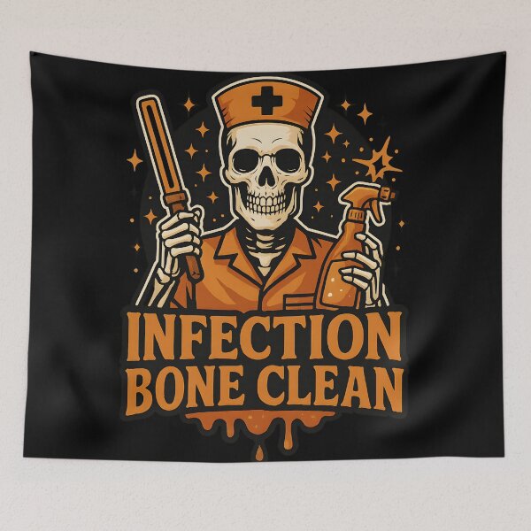 Item preview, Infection Bone Clean – Halloween Skull Nurse T-Shirt for Male Infection Control Nurses – Spooky Fall Orange Black Design designed and sold by ClinicalHubs.