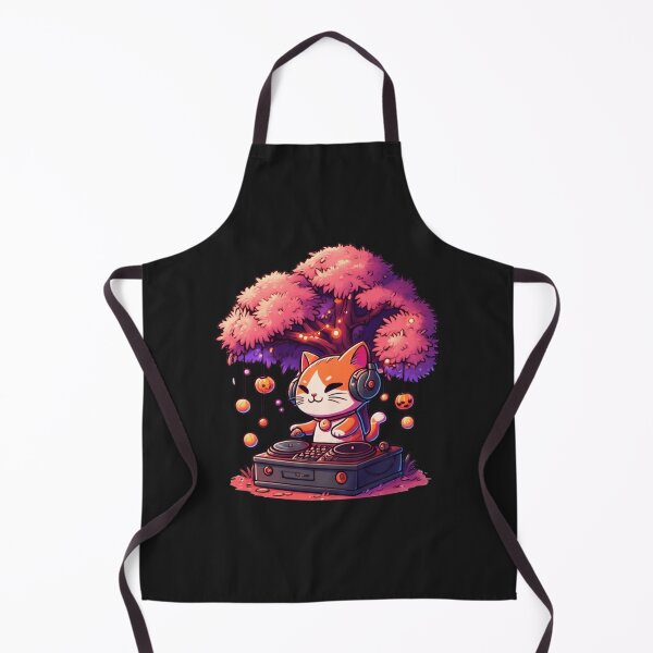 Item preview, Funny Chibi Cat DJ Under Neon-Red Cherry Blossom Tree – Halloween Kawaii Cartoon designed and sold by ColorSplash123.