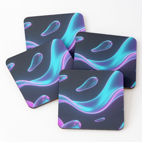 Item preview, Futuristic Floating Liquid Glass Ribbon with Droplets, Cyan and Purple Neon Glow, Abstract 3D Digital Art Design designed and sold by Mimoshi ⭐⭐⭐⭐⭐.