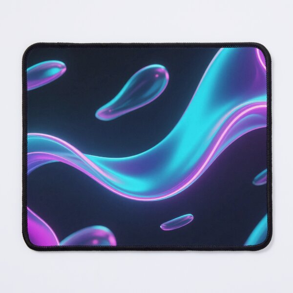 Item preview, Futuristic Floating Liquid Glass Ribbon with Droplets, Cyan and Purple Neon Glow, Abstract 3D Digital Art Design designed and sold by Mimoshi ⭐⭐⭐⭐⭐.