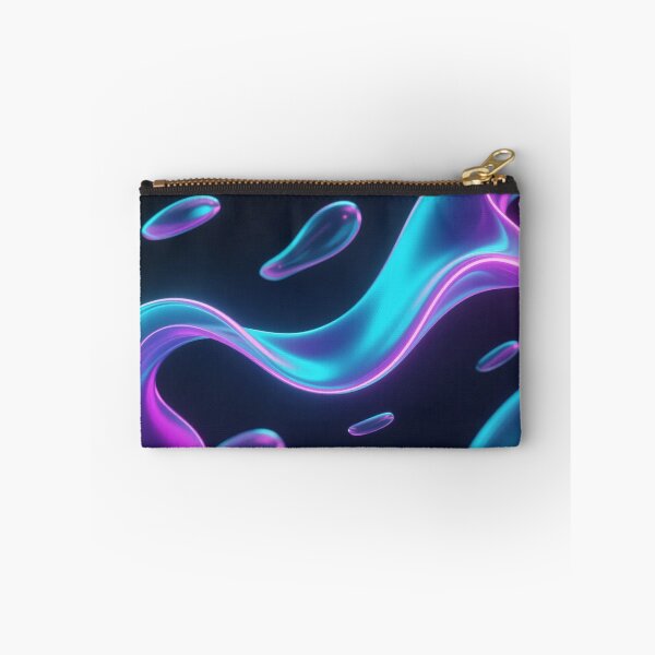 Item preview, Futuristic Floating Liquid Glass Ribbon with Droplets, Cyan and Purple Neon Glow, Abstract 3D Digital Art Design designed and sold by Mimoshi ⭐⭐⭐⭐⭐.