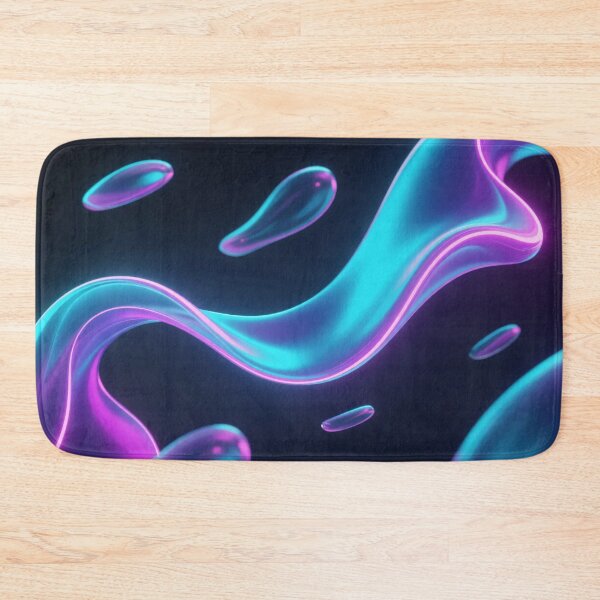 Item preview, Futuristic Floating Liquid Glass Ribbon with Droplets, Cyan and Purple Neon Glow, Abstract 3D Digital Art Design designed and sold by Mimoshi ⭐⭐⭐⭐⭐.