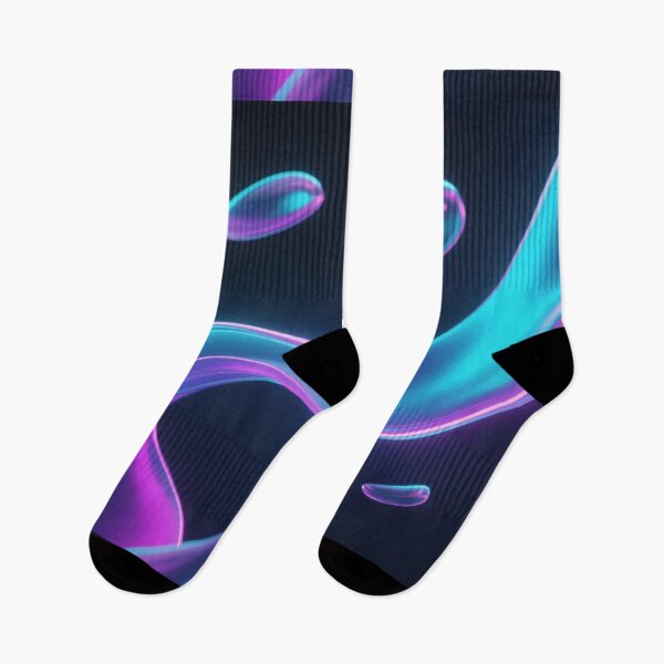 Item preview, Futuristic Floating Liquid Glass Ribbon with Droplets, Cyan and Purple Neon Glow, Abstract 3D Digital Art Design designed and sold by Mimoshi ⭐⭐⭐⭐⭐.