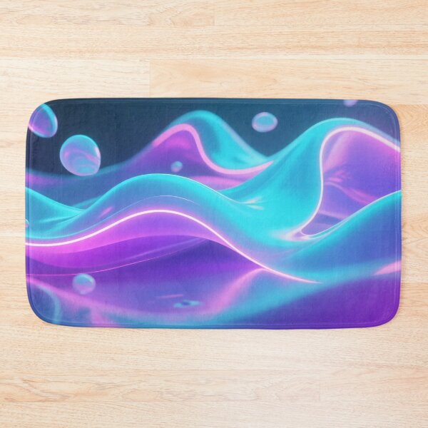 Item preview, Futuristic Liquid Glass Waves with Floating Droplets, Neon Cyan and Purple Glow, Smooth Curves, Abstract 3D Digital Art designed and sold by Mimoshi ⭐⭐⭐⭐⭐.