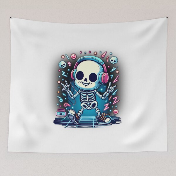 Item preview, Kawaii Neon Skeleton DJ | Cute Halloween Dance Party Art designed and sold by Medeea Publishing.