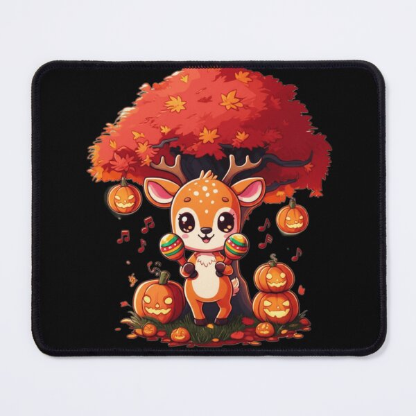 Item preview, Cute Chibi Deer Shaking Maracas Under Red Maple Tree – Halloween Kawaii Cartoon designed and sold by ColorSplash123.