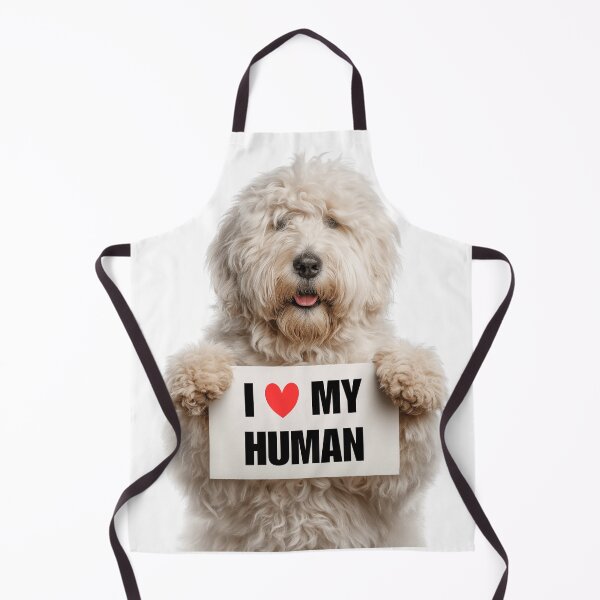 Item preview, Cute Komondor dog with Signboard I love my Human designed and sold by LazyOwlStore.