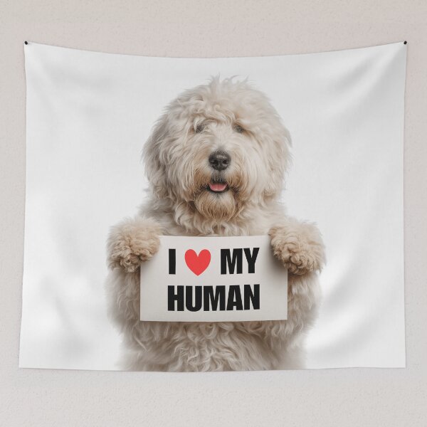 Item preview, Cute Komondor dog with Signboard I love my Human  designed and sold by LazyOwlStore.