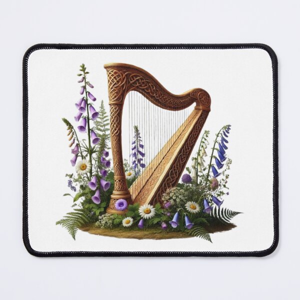 Item preview, Celtic Harp with Wildflowers – Enchanted Fantasy Illustration designed and sold by CelticSoulShop.
