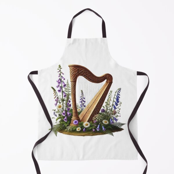 Item preview, Celtic Harp with Wildflowers – Enchanted Fantasy Illustration designed and sold by CelticSoulShop.