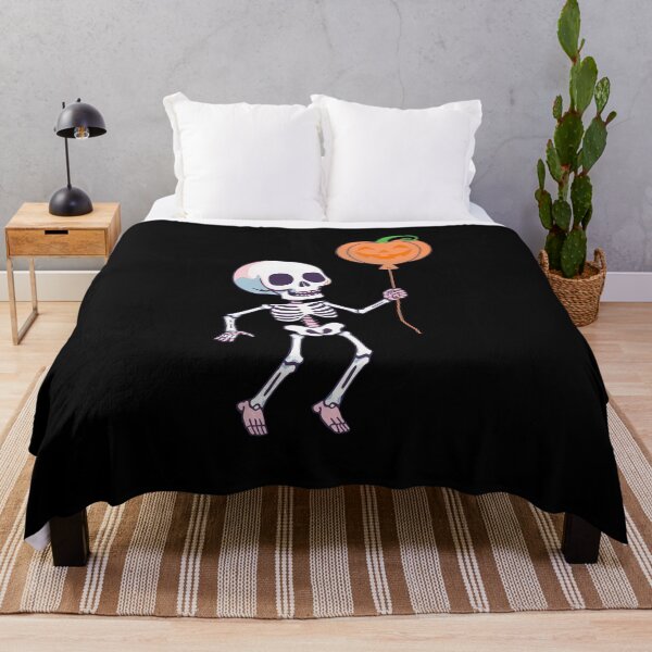Item preview, Kawaii Pastel Skeleton with Pumpkin Balloon | Cute Halloween Art designed and sold by PawxelArt.