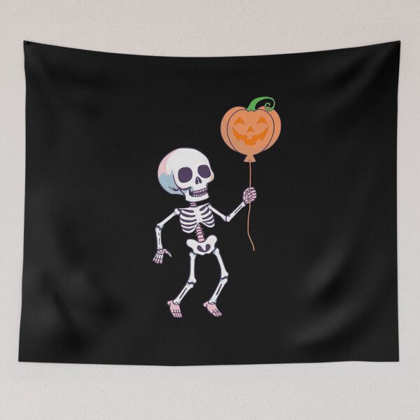 Item preview, Kawaii Pastel Skeleton with Pumpkin Balloon | Cute Halloween Art designed and sold by PawxelArt.