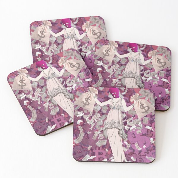 Item preview, Woman In Pink Steals Money Digital Collage Print designed and sold by Julia Sol.