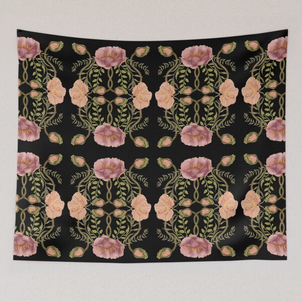 Item preview, Hand drawn image. Watercolor composition of pink flowers peonies and poppies, green leaves designed and sold by Grin Katalina Floral Patterns & Cozy Art.