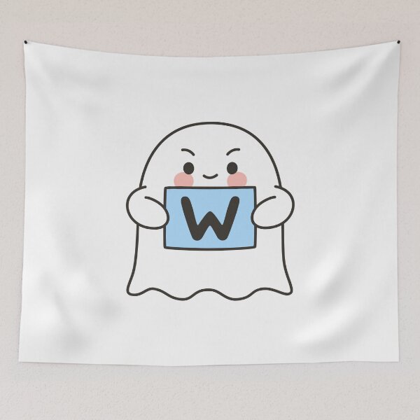 Item preview, Cute Gamer Ghost Sticker Holding W Sign designed and sold by BibleProject.