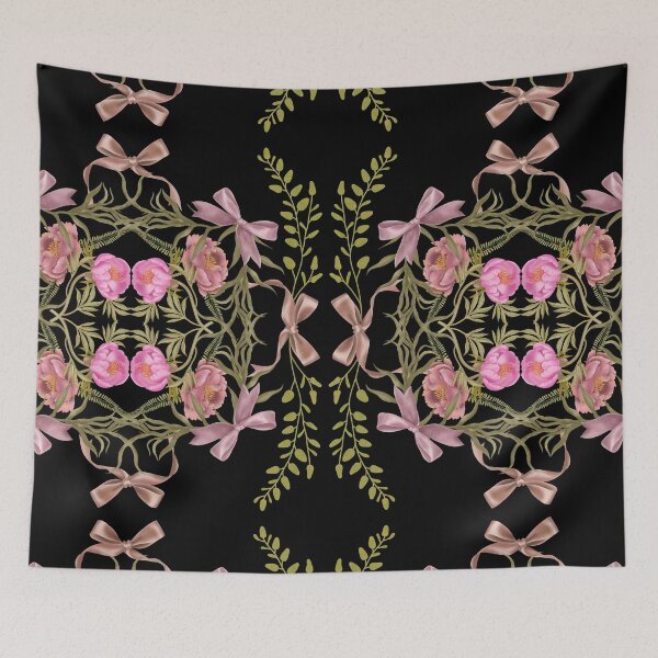 Item preview, Hand drawn floral pattern. Seamless delicate watercolor botanical pattern with pink peonies and pink bows on a white background designed and sold by Grin Katalina Floral Patterns & Cozy Art.