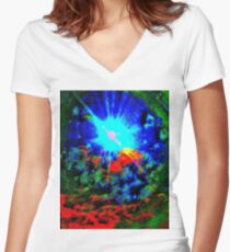Psychedelic Spaceship Women's Fitted V-Neck T-Shirt