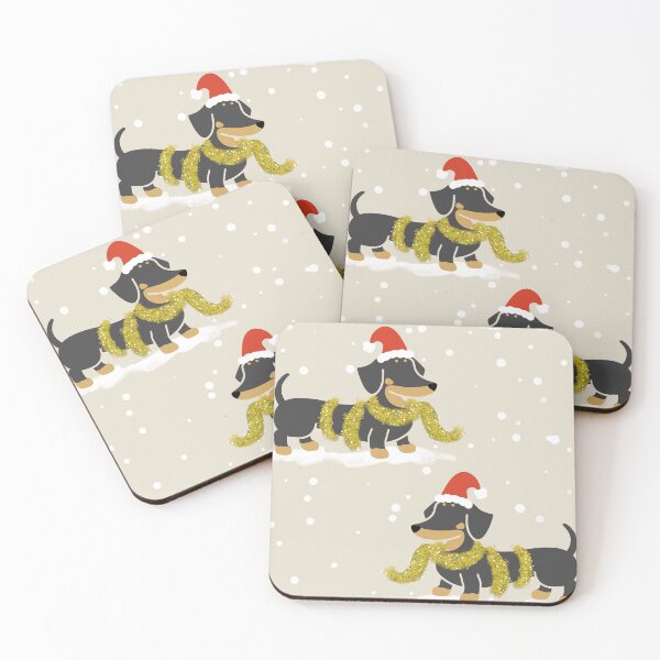 Item preview, Festive Dachshund in Santa Hat and Tinsel | Christmas Sausage Dog Pattern designed and sold by Laura Deakin Artist.