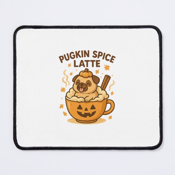 Artikelvorschau, Pugkin Spice Latte – Lustiger Mops Herbst Cartoon entworfen und verkauft von Cat & Coffee Studio.
