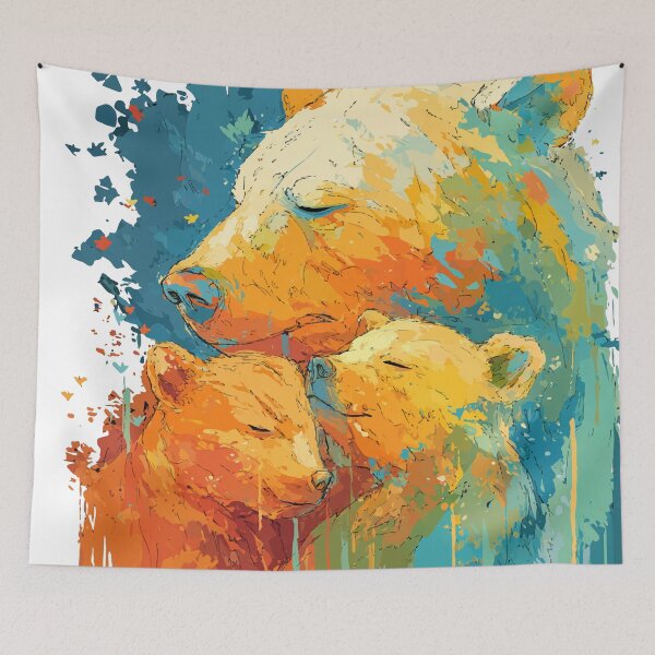 Item preview, Warm Embrace of a Mother Bear and Her Cubs – Vibrant Animal Art designed and sold by Moss and Moon Studio.