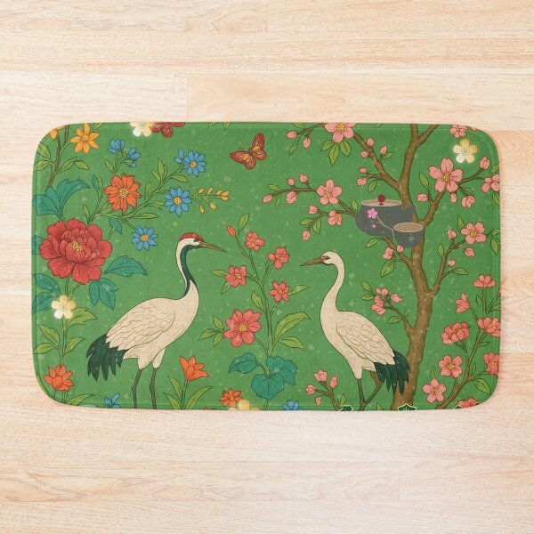 Item preview, Chinoiserie Garden with Cranes, Blossoms, and Lanterns – Oriental Vintage Floral Nature Pattern designed and sold by Sugar Wisdom .