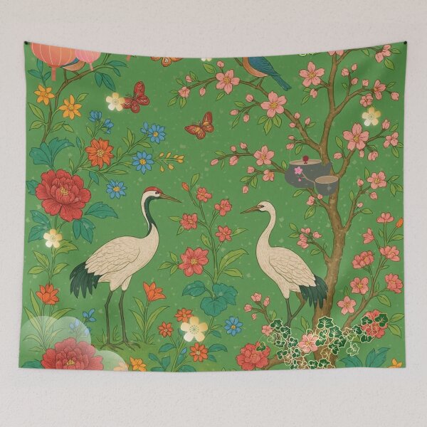 Item preview, Chinoiserie Garden with Cranes, Blossoms, and Lanterns – Oriental Vintage Floral Nature Pattern designed and sold by Sugar Wisdom .