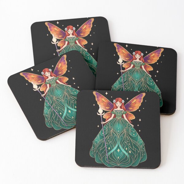 Item preview, Fairy Queen with Magical Staff in Green Dress and Orange Butterfly Wings Fantasy Enchanted Artwork designed and sold by Simplystik.