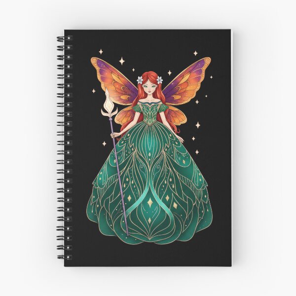Artikelvorschau, Feenkönigin mit magischem Stab im grünen Kleid und orangefarbenen Schmetterlingsflügeln, verzaubertes Fantasy-Kunstwerk entworfen und verkauft von Simplystik.