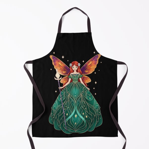 Item preview, Fairy Queen with Magical Staff in Green Dress and Orange Butterfly Wings Fantasy Enchanted Artwork designed and sold by Simplystik.
