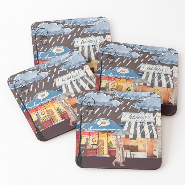 Item preview, Rainy Evening Walk by the Coffee Shop designed and sold by Saragoza.