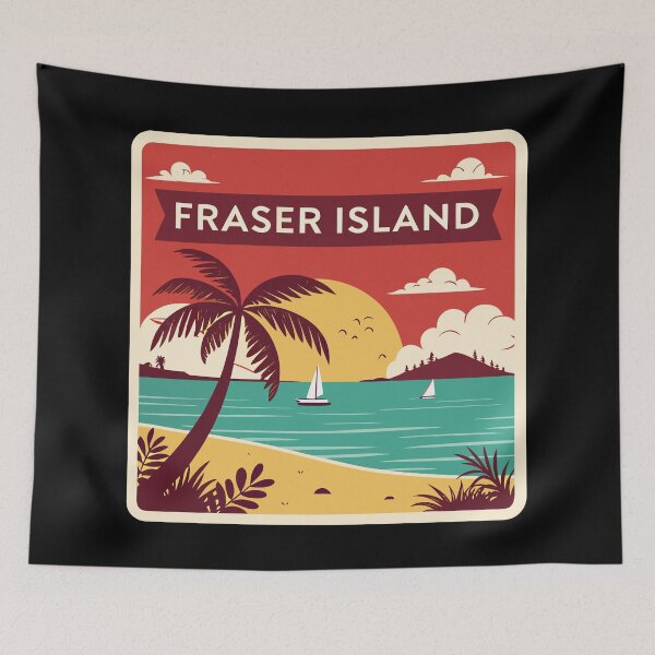 Item preview, Fraser Island Retro Travel  – Tropical Beach Sunset with Palm Trees and Sailboats designed and sold by VividOrganica.