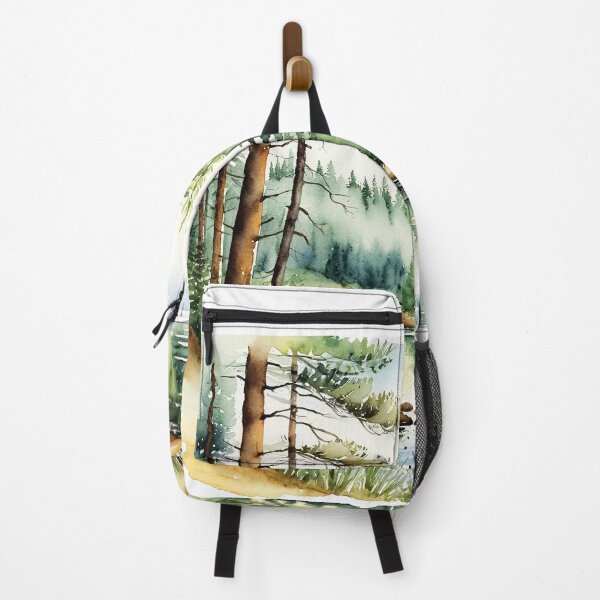 Item preview, Woodland river clipart, watercolor pine forest scenery, nature landscape designed and sold by UniqueXee.