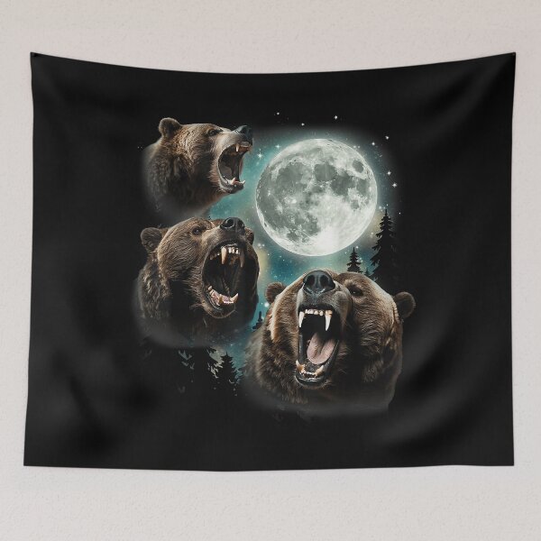 Item preview, Three Grizzly Bears Howl At Moon Starry Mountain Forest Bear designed and sold by AngeloMacias.