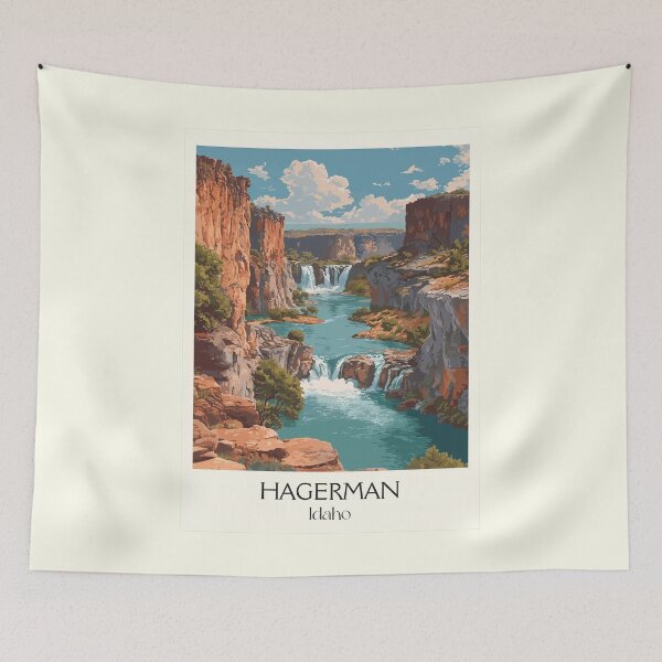 Item preview, Hagerman Idaho Vintage Travel Poster | Thousand Springs Waterfall Art Print | Snake River Canyon Decor designed and sold by TuncGK.