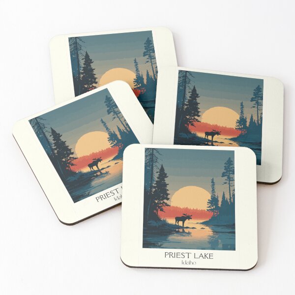 Item preview, Priest Lake Idaho Vintage Travel Poster | Moose Sunset Art Print | Idaho Panhandle Decor designed and sold by TuncGK.