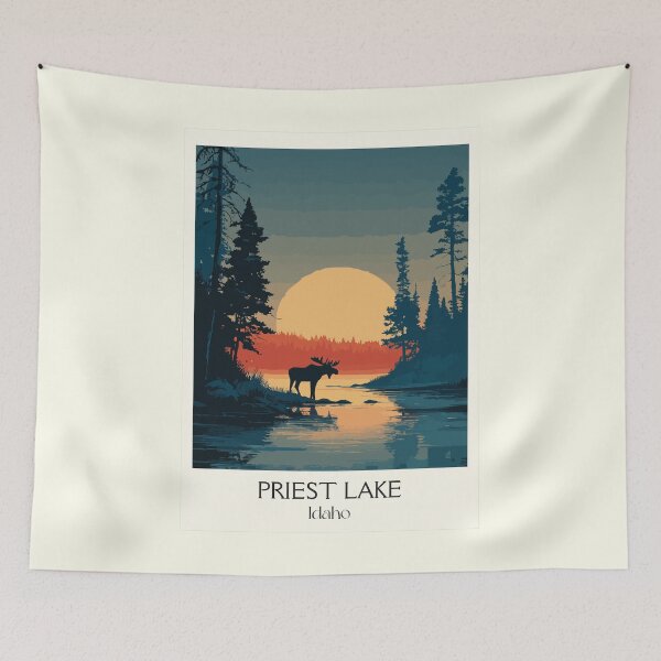 Item preview, Priest Lake Idaho Vintage Travel Poster | Moose Sunset Art Print | Idaho Panhandle Decor designed and sold by TuncGK.