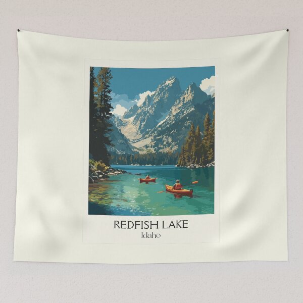 Item preview, Redfish Lake Idaho Vintage Travel Poster | Sawtooth Mountains Art Print | Alpine Lake Decor designed and sold by TuncGK.