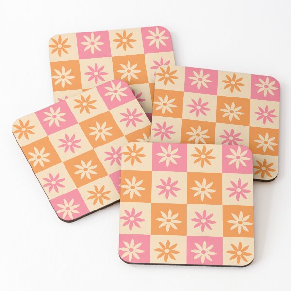 Item preview, Checkered Retro 70s Flowers on Pink and Orange Checkerboard Pattern  designed and sold by Yasminepatterns .