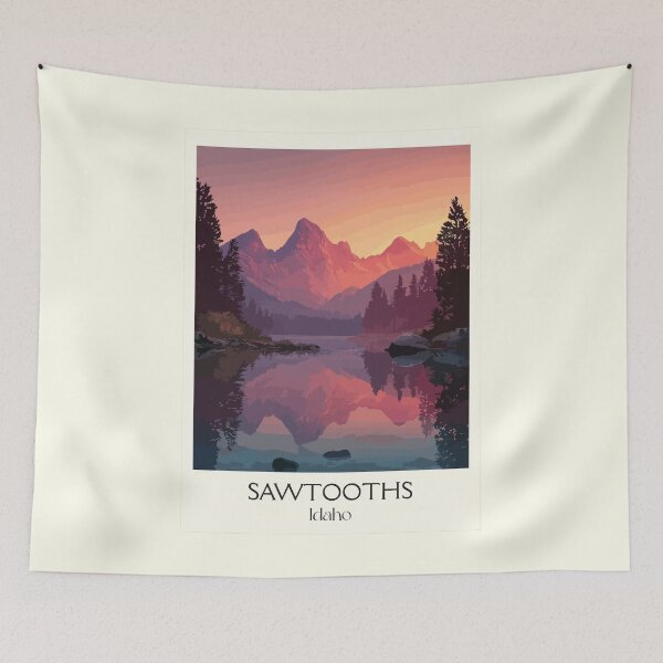 Item preview, Sawtooth Mountains Idaho Vintage Poster | Alpine Lake Reflection Art Print | Central Idaho Hiking Decor designed and sold by TuncGK.