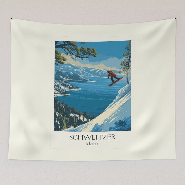 Item preview, Schweitzer Idaho Vintage Travel Poster | Snowboarding Mountain Art Print | Idaho Ski Resort Decor designed and sold by TuncGK.