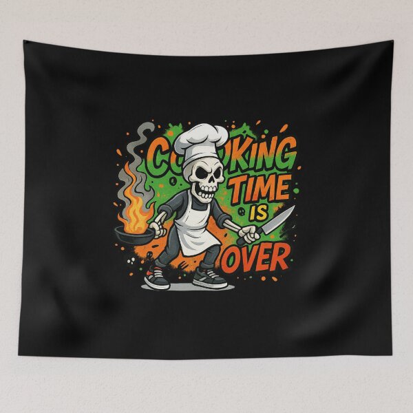 Item preview, Cooking Time is Over – Funny Skeleton Chef Horror Cartoon T-Shirt designed and sold by Trendora Studio.