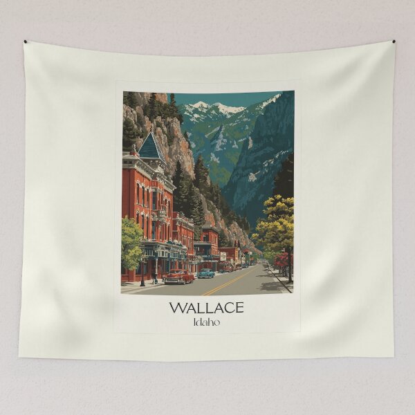 Item preview, Wallace Idaho Vintage Travel Poster | Historic Silver Valley Town Art Print | North Idaho Decor designed and sold by TuncGK.