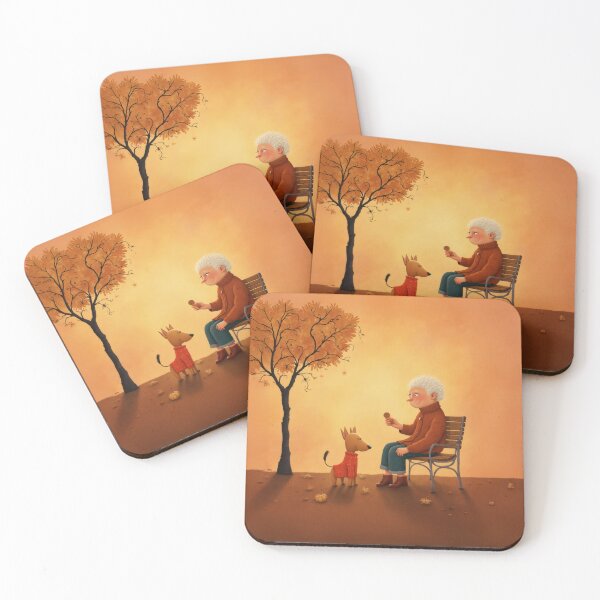 Item preview, Autumn Companions – Elderly Woman and Dog Sharing a Cookie designed and sold by Whimsical Hug.
