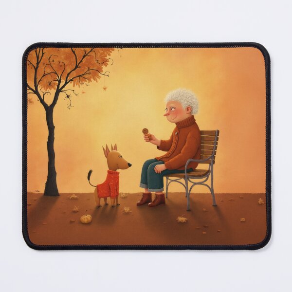 Item preview, Autumn Companions – Elderly Woman and Dog Sharing a Cookie designed and sold by Whimsical Hug.