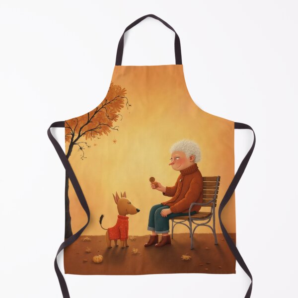 Item preview, Autumn Companions – Elderly Woman and Dog Sharing a Cookie designed and sold by Whimsical Hug.